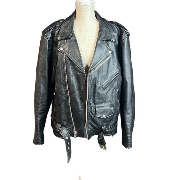 Milwaukee Long Sleeve Zip Motorcycle Jacket Black Leather Men XL Zip Out Liner - Picture 1 of 15